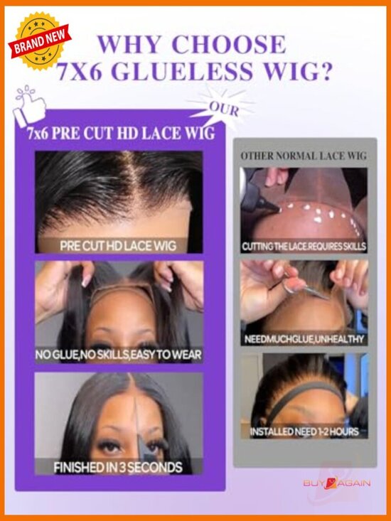 7x6 Lace Front Human Hair Wig Glueless 250% Density Body Wave 16 Inch main image 6